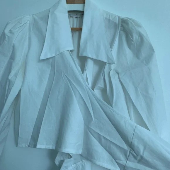 Maison Cléo US2-4 puff sleeve wrap blouse cropped white - Picture 5 of 5